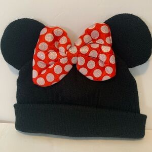 Minnie Mouse Kids Black and Red Hat with Red Polka Dot Bow OS